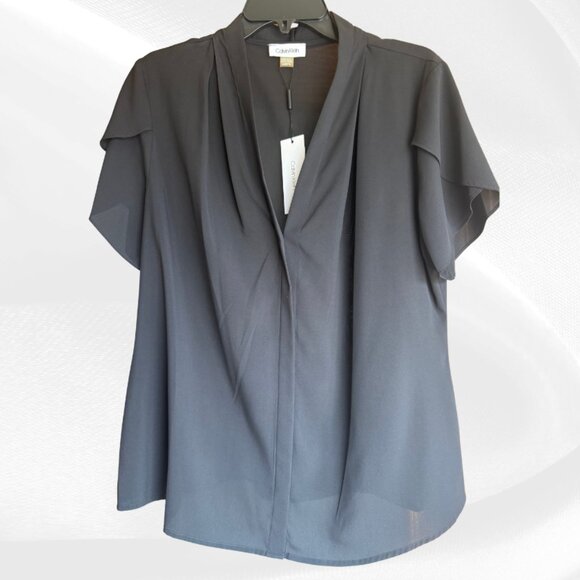 Calvin Klein Black Flutter Sleeve Blouse XL - New With Tags ✨ - Picture 1 of 15